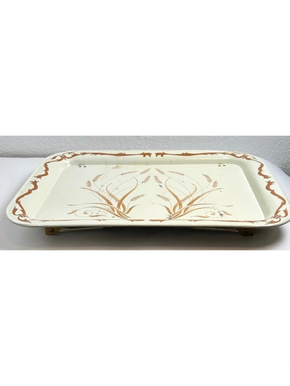Vintage Metal TV Tray Table with Wheat Design